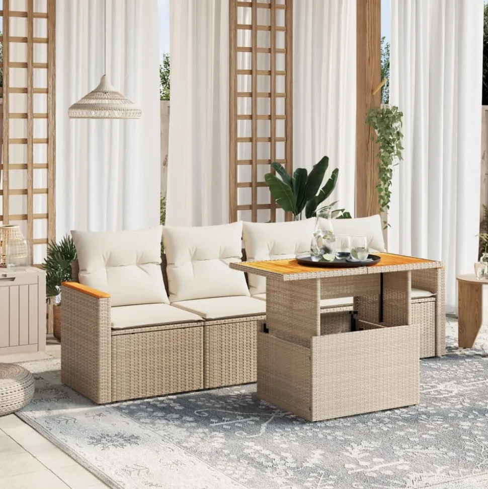 MAISON EXCLUSIVE - Salon de jardin avec coussins 5 pcs beige résine tressée