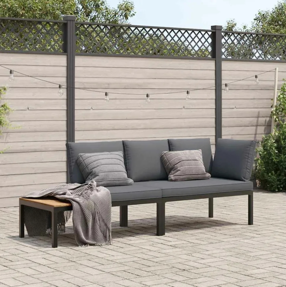 MAISON EXCLUSIVE - Salon de jardin 2 pcs avec coussins noir aluminium