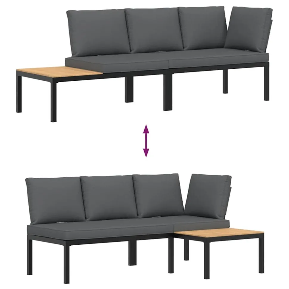 MAISON EXCLUSIVE - Salon de jardin 2 pcs avec coussins noir aluminium
