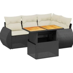 MAISON EXCLUSIVE - Salon de jardin 5 pcs avec coussins noir résine tressée