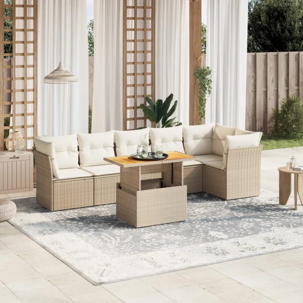 MAISON EXCLUSIVE - Salon de jardin avec coussins 7 pcs beige résine tressée