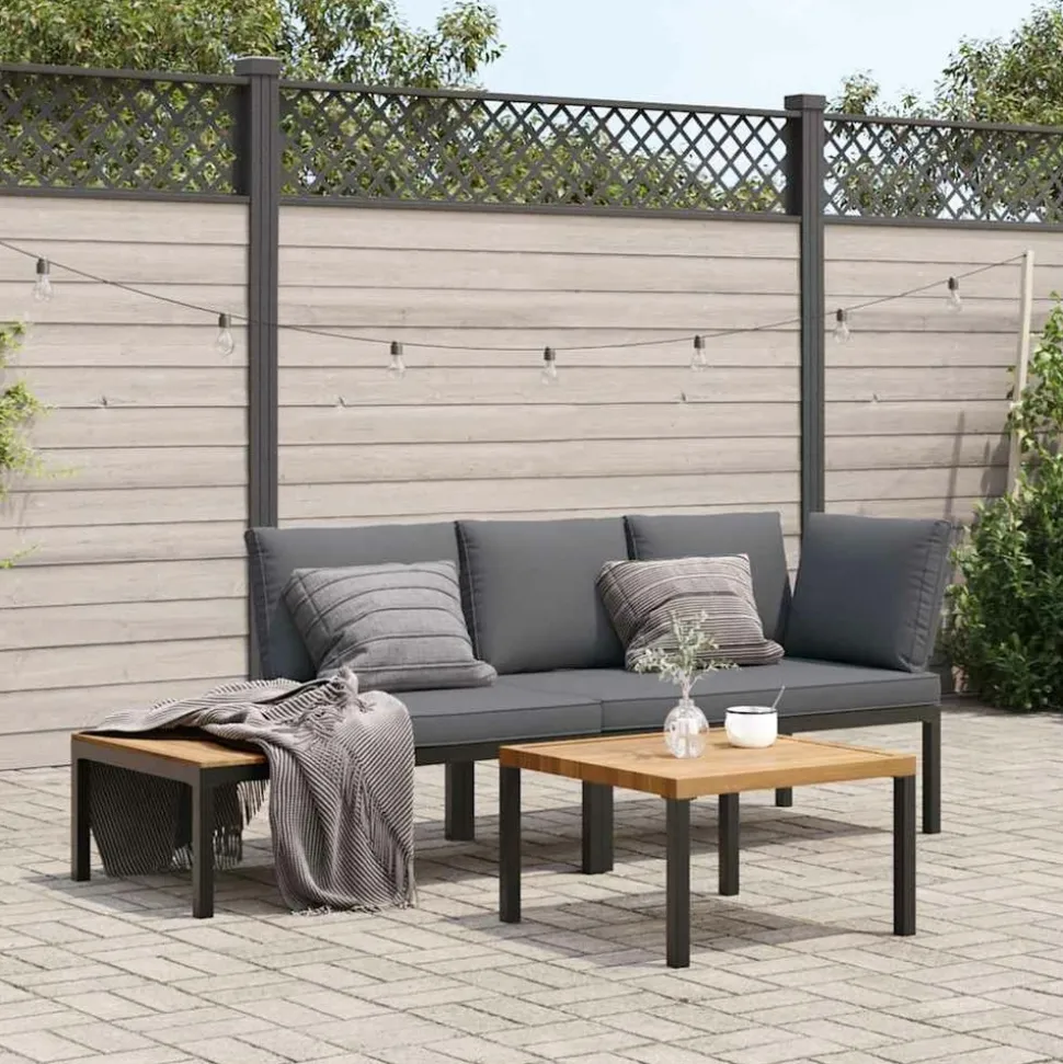 MAISON EXCLUSIVE - Salon de jardin 3 pcs avec coussins noir aluminium