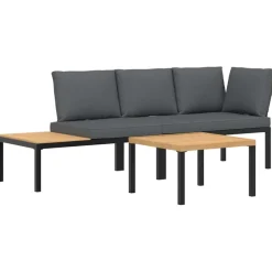 MAISON EXCLUSIVE - Salon de jardin 3 pcs avec coussins noir aluminium