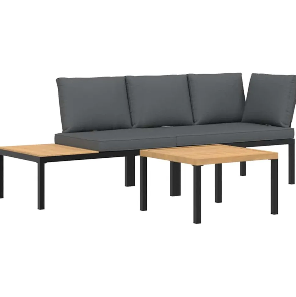MAISON EXCLUSIVE - Salon de jardin 3 pcs avec coussins noir aluminium