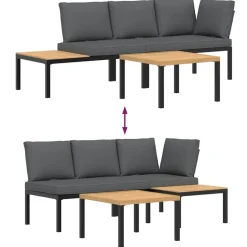 MAISON EXCLUSIVE - Salon de jardin 3 pcs avec coussins noir aluminium