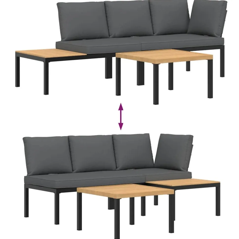 MAISON EXCLUSIVE - Salon de jardin 3 pcs avec coussins noir aluminium