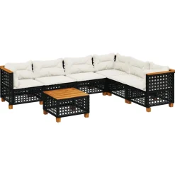 MAISON EXCLUSIVE - Salon de jardin 7 pcs avec coussins noir résine tressée