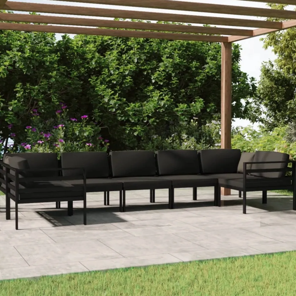 MAISON EXCLUSIVE - Salon de jardin 7 pcs avec coussins aluminium anthracite
