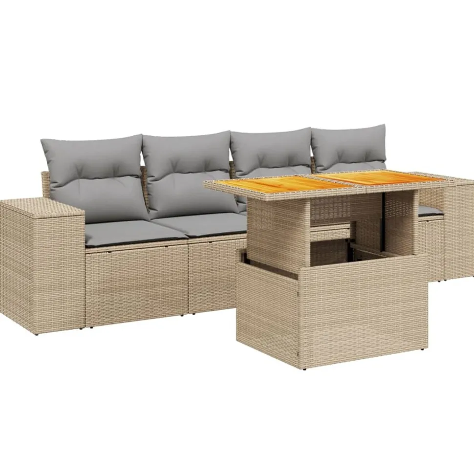 MAISON EXCLUSIVE - Salon de jardin avec coussins 5 pcs beige résine tressée
