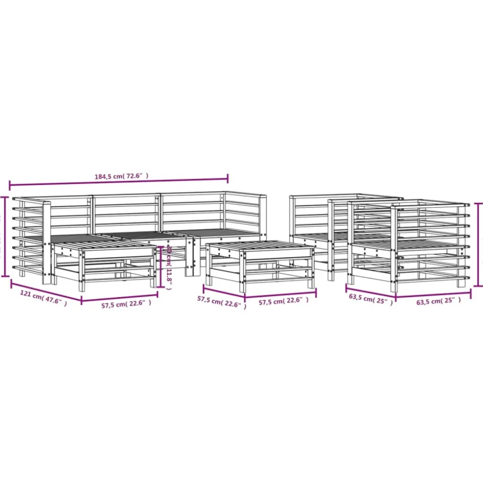 MAISON EXCLUSIVE - Salon de jardin 7 pcs bois de pin massif