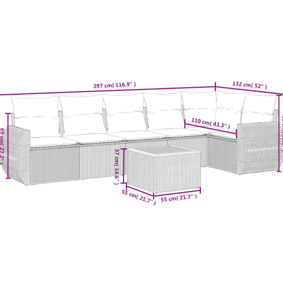MAISON EXCLUSIVE - Salon de jardin avec coussins 7 pcs gris résine tressée