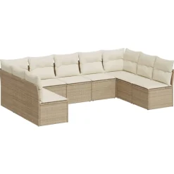 MAISON EXCLUSIVE - Salon de jardin avec coussins 9 pcs beige résine tressée