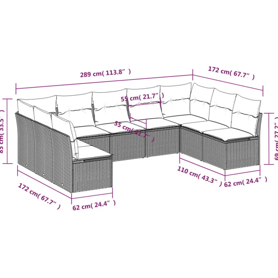 MAISON EXCLUSIVE - Salon de jardin avec coussins 9 pcs beige résine tressée