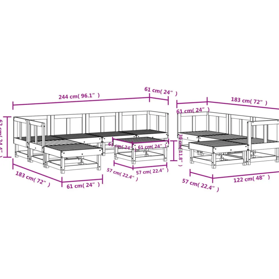 MAISON EXCLUSIVE - Salon de jardin 11 pcs bois massif douglas