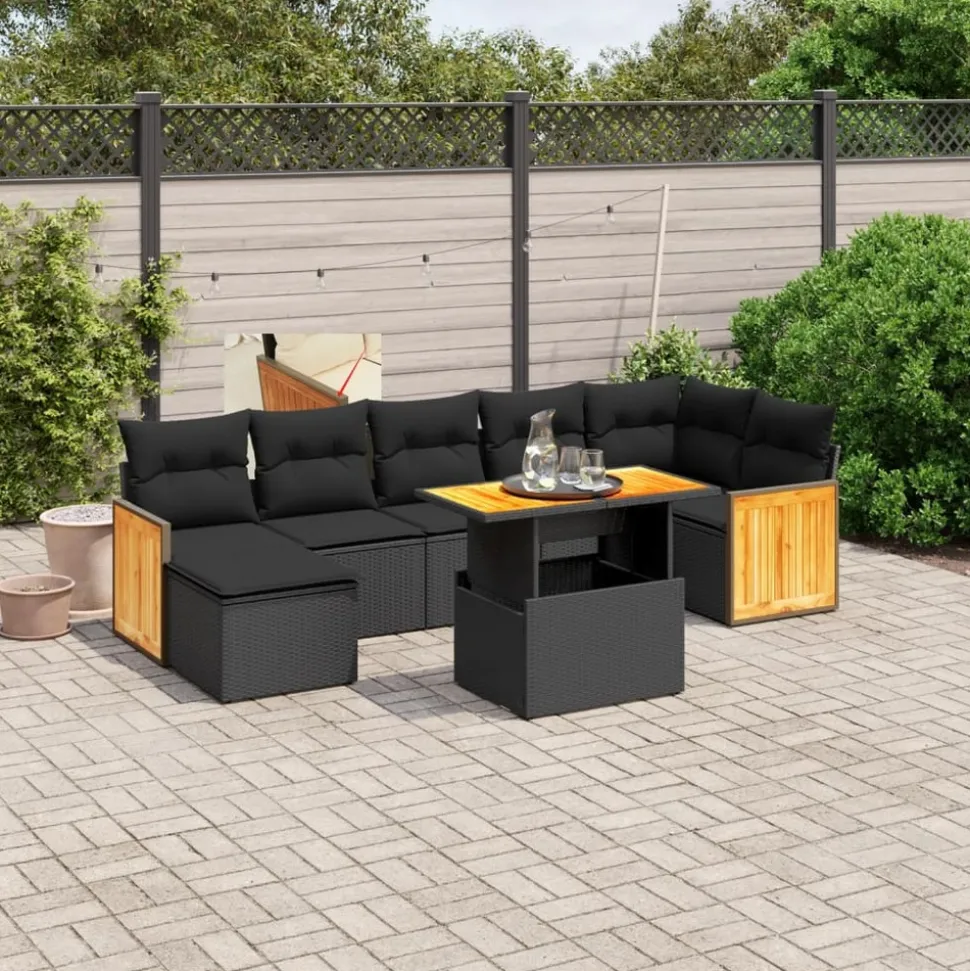 MAISON EXCLUSIVE - Salon de jardin 8 pcs avec coussins noir résine tressée