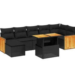 MAISON EXCLUSIVE - Salon de jardin 8 pcs avec coussins noir résine tressée