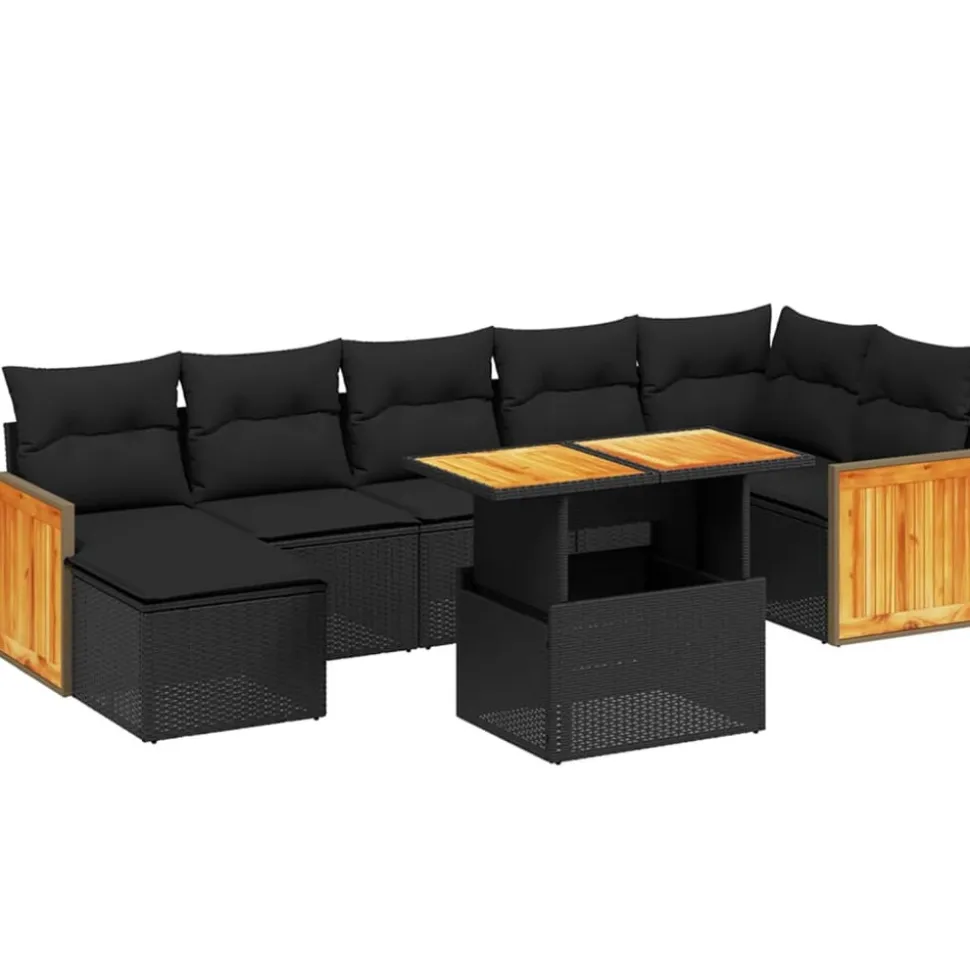 MAISON EXCLUSIVE - Salon de jardin 8 pcs avec coussins noir résine tressée