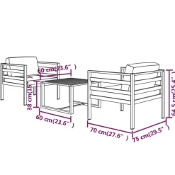 MAISON EXCLUSIVE - Salon de jardin 3 pcs avec coussins aluminium anthracite