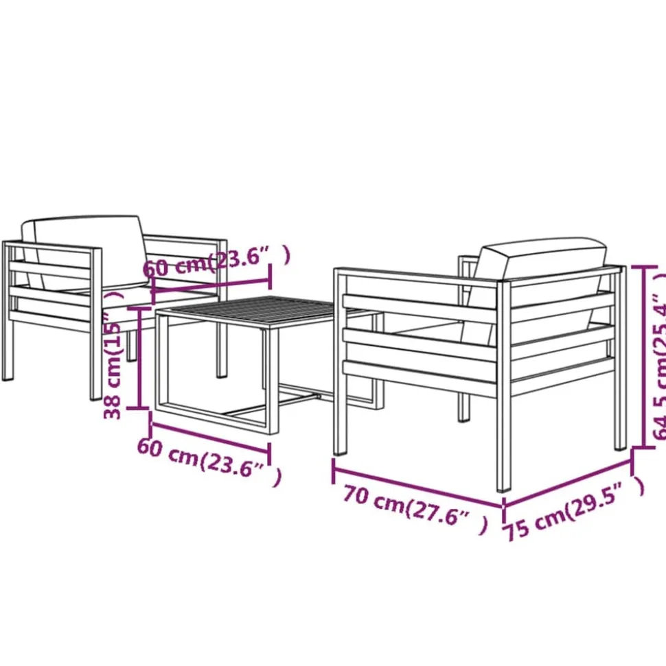 MAISON EXCLUSIVE - Salon de jardin 3 pcs avec coussins aluminium anthracite