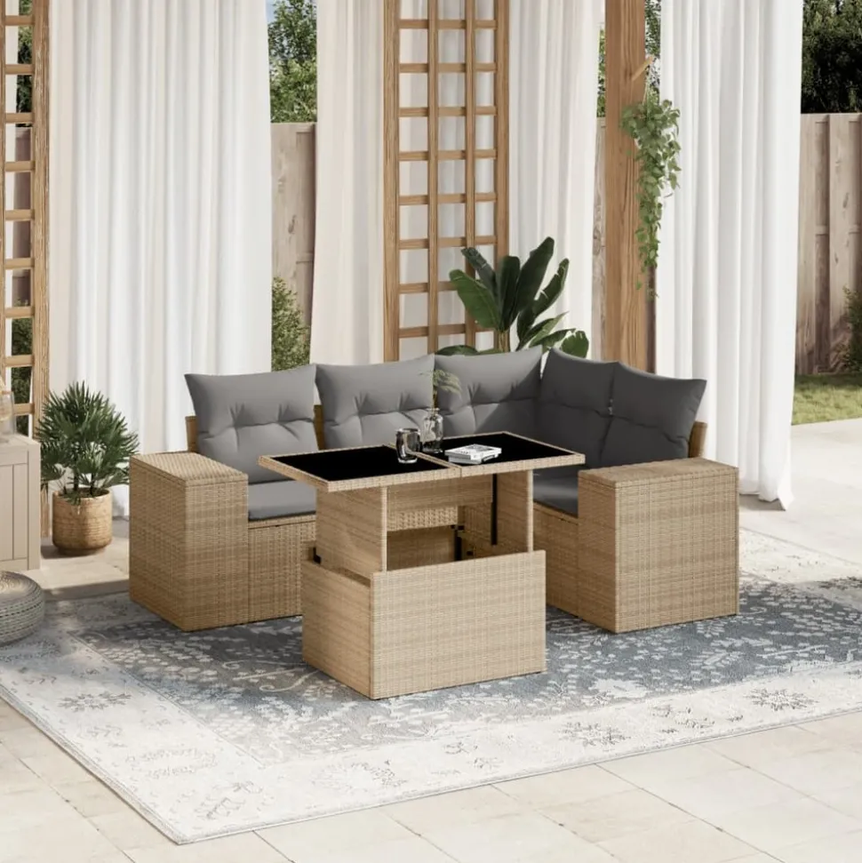 MAISON EXCLUSIVE - Salon de jardin avec coussins 5 pcs beige résine tressée