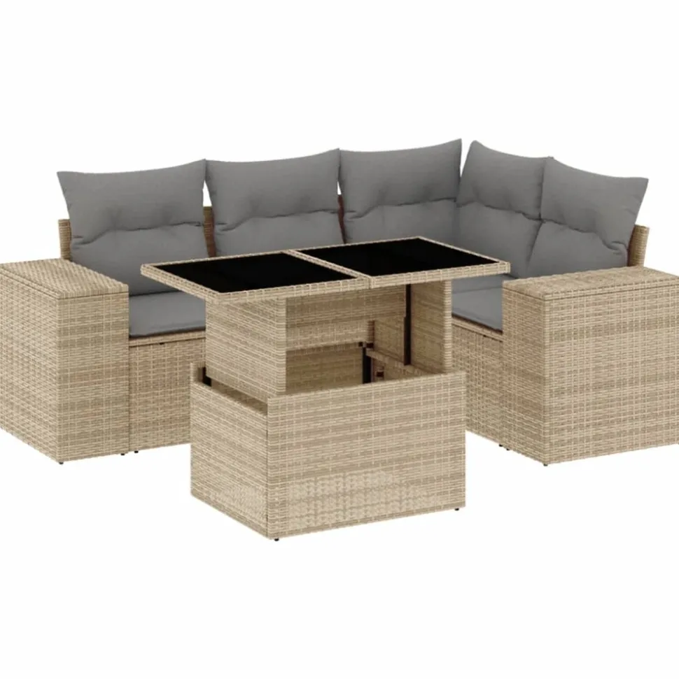 MAISON EXCLUSIVE - Salon de jardin avec coussins 5 pcs beige résine tressée
