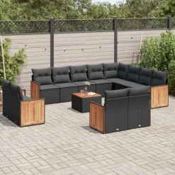 MAISON EXCLUSIVE - Salon de jardin avec coussins 13 pcs noir résine tressée