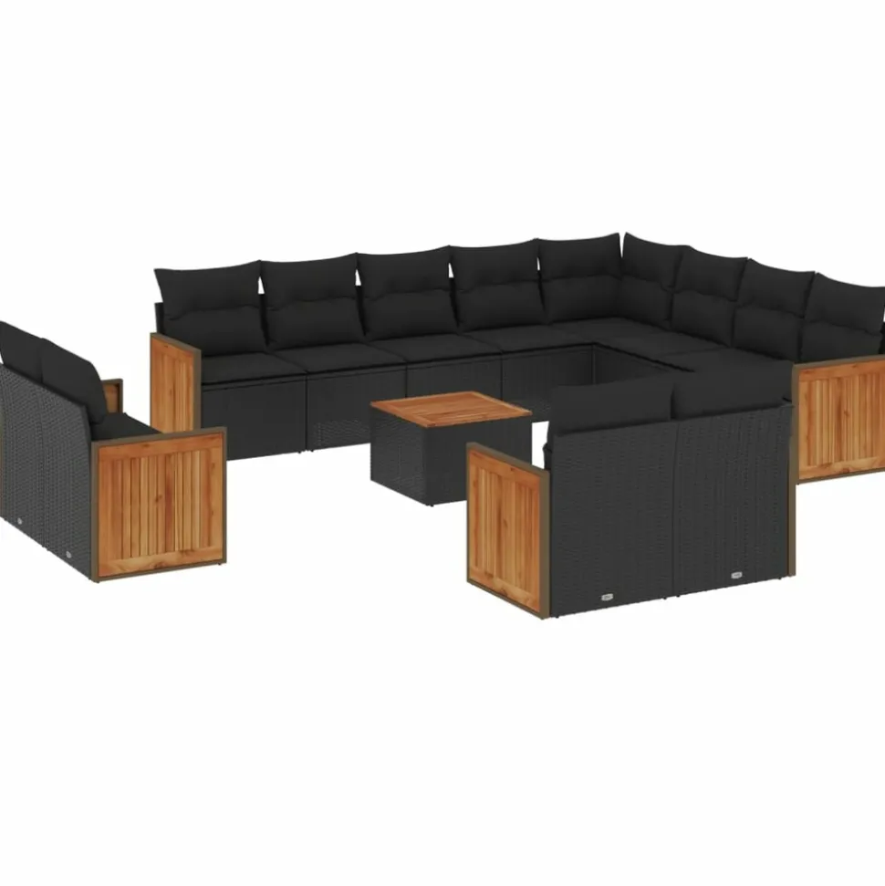 MAISON EXCLUSIVE - Salon de jardin avec coussins 13 pcs noir résine tressée