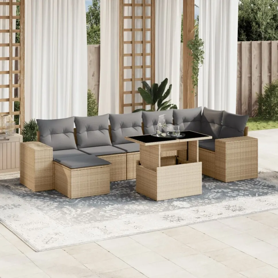 MAISON EXCLUSIVE - Salon de jardin avec coussins 8 pcs beige résine tressée