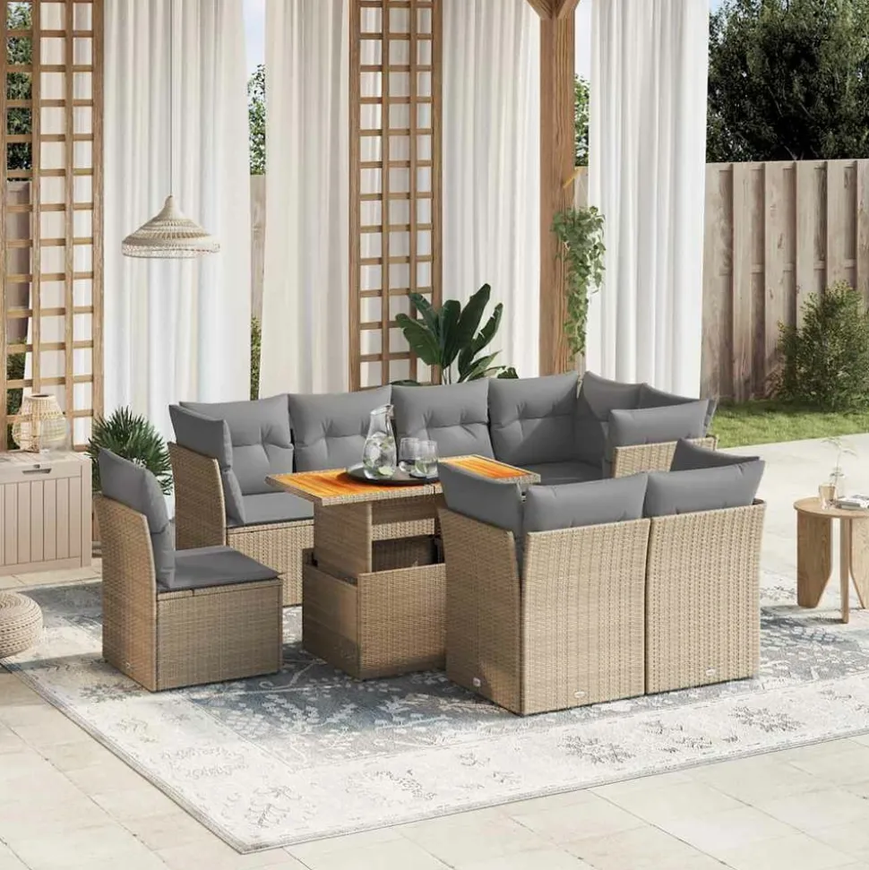 MAISON EXCLUSIVE - Salon de jardin avec coussins 9 pcs beige résine tressée