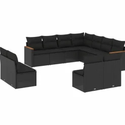 MAISON EXCLUSIVE - Salon de jardin 11 pcs avec coussins noir résine tressée