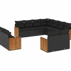 MAISON EXCLUSIVE - Salon de jardin 11 pcs avec coussins noir résine tressée