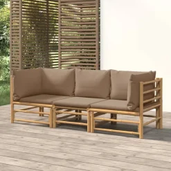 MAISON EXCLUSIVE - Salon de jardin 3 pcs avec coussins taupe bambou