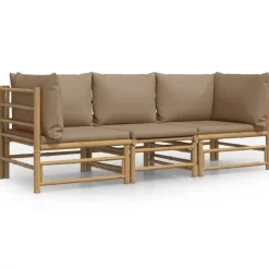 MAISON EXCLUSIVE - Salon de jardin 3 pcs avec coussins taupe bambou