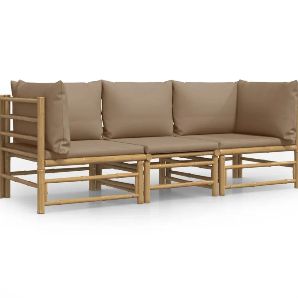 MAISON EXCLUSIVE - Salon de jardin 3 pcs avec coussins taupe bambou