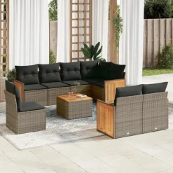 MAISON EXCLUSIVE - Salon de jardin 9 pcs avec coussins gris résine tressée