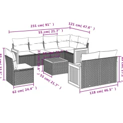 MAISON EXCLUSIVE - Salon de jardin 9 pcs avec coussins gris résine tressée