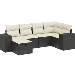 MAISON EXCLUSIVE - Salon de jardin 6 pcs avec coussins noir résine tressée