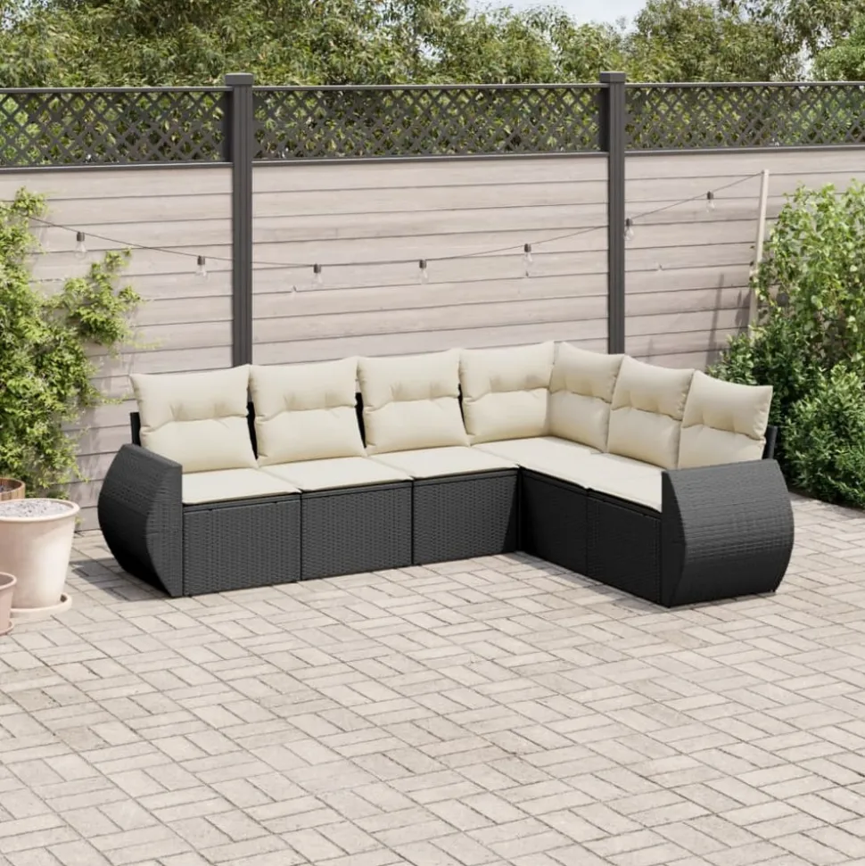 MAISON EXCLUSIVE - Salon de jardin 6 pcs avec coussins noir résine tressée