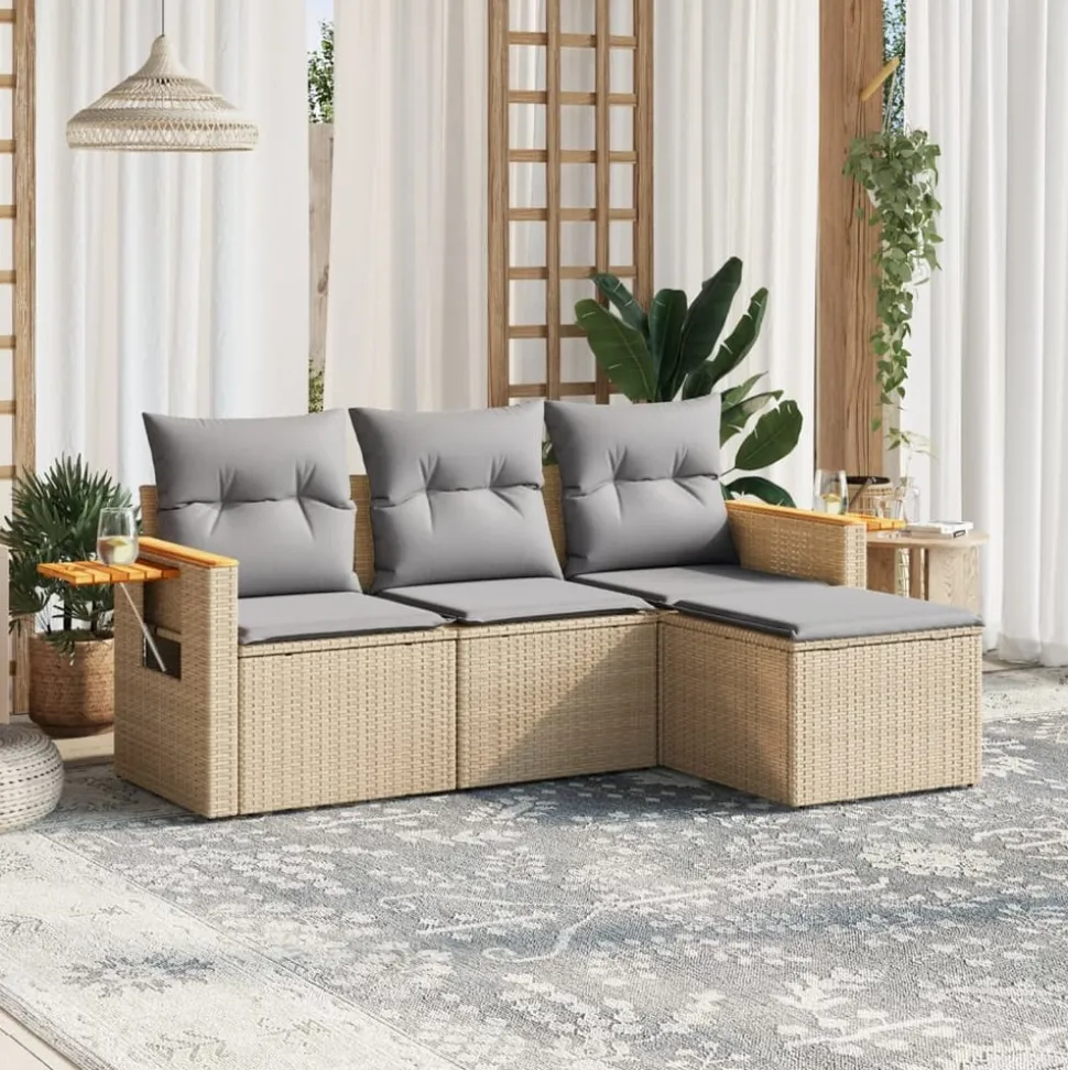 MAISON EXCLUSIVE - Salon de jardin avec coussins 4 pcs beige résine tressée