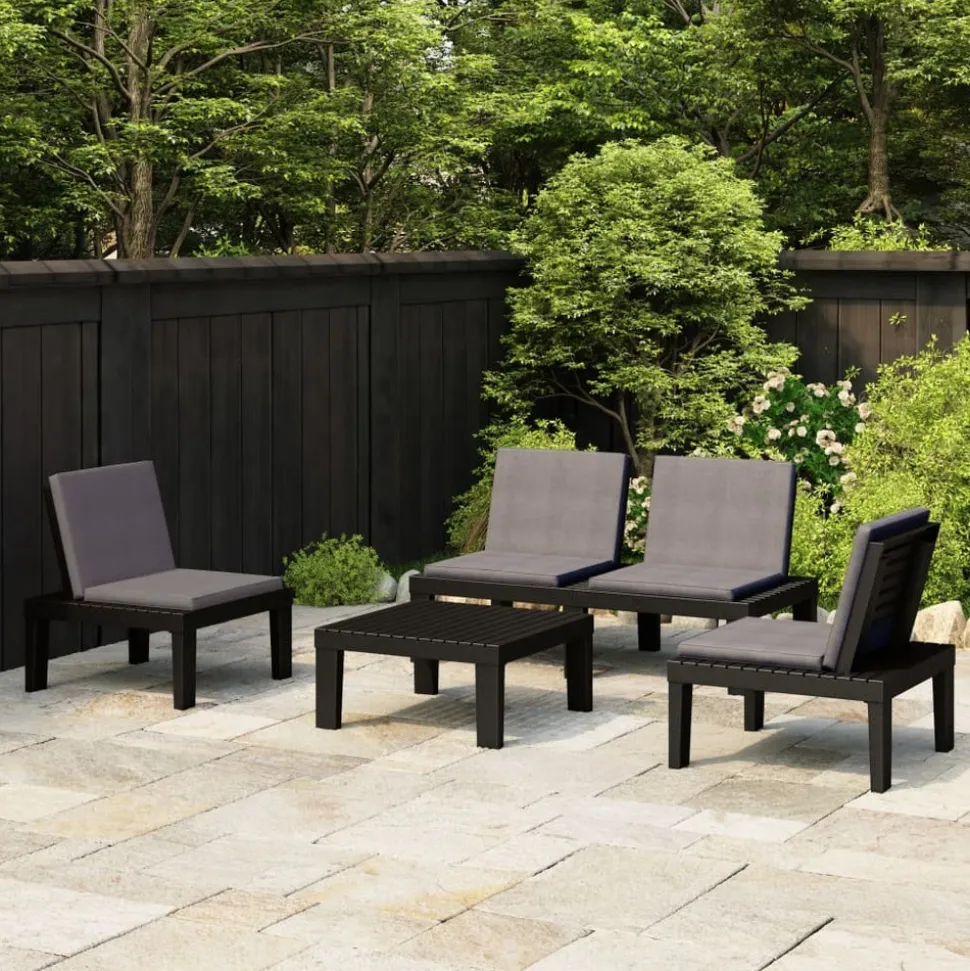MAISON EXCLUSIVE - Salon de jardin 4 pcs avec coussins plastique gris