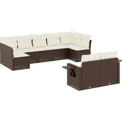MAISON EXCLUSIVE - Salon de jardin avec coussins 9 pcs marron résine tressée
