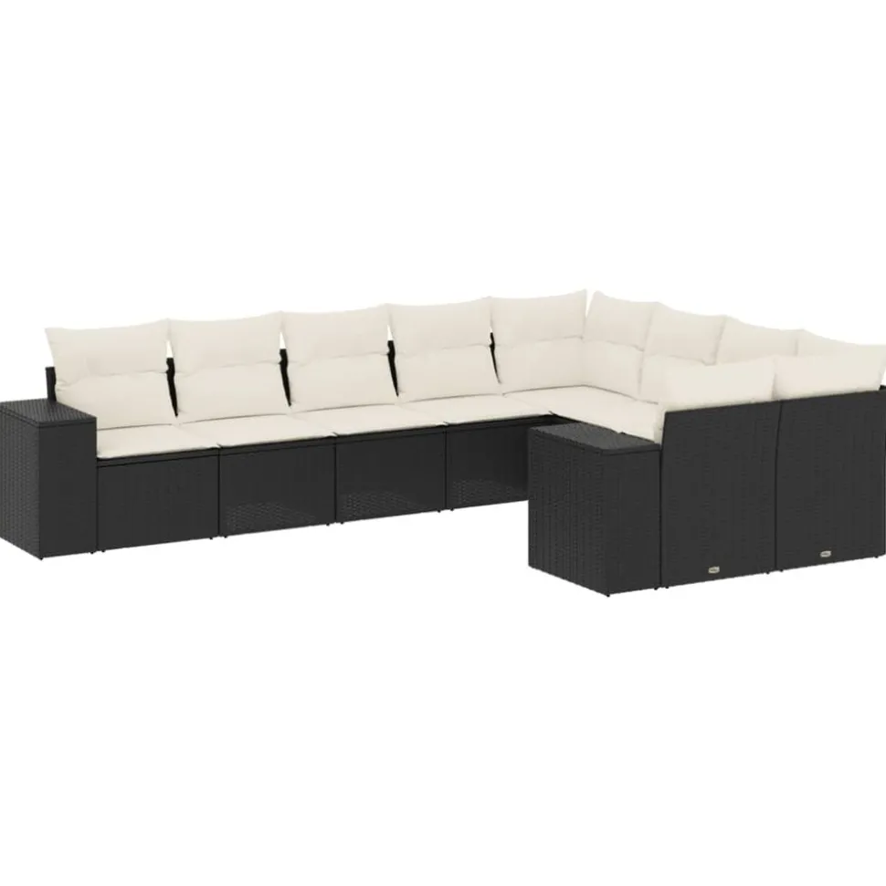 MAISON EXCLUSIVE - Salon de jardin 9 pcs avec coussins noir résine tressée
