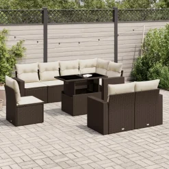 MAISON EXCLUSIVE - Salon de jardin avec coussins 9 pcs marron résine tressée