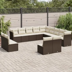 MAISON EXCLUSIVE - Salon de jardin avec coussins 13 pcs marron résine tressée