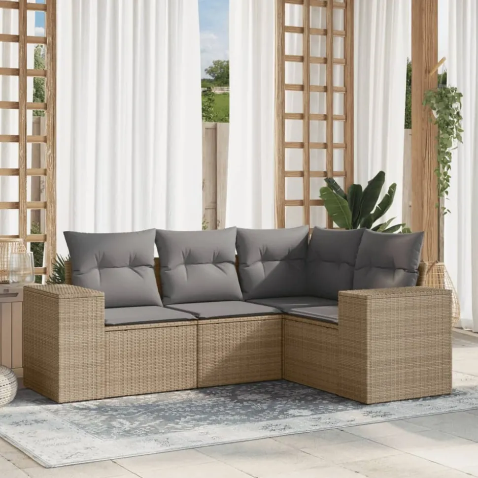 MAISON EXCLUSIVE - Salon de jardin avec coussins 4 pcs beige résine tressée