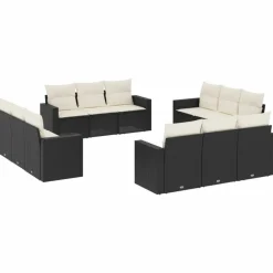 MAISON EXCLUSIVE - Salon de jardin 12 pcs avec coussins noir résine tressée