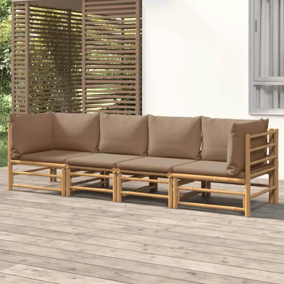 MAISON EXCLUSIVE - Salon de jardin 4 pcs avec coussins taupe bambou