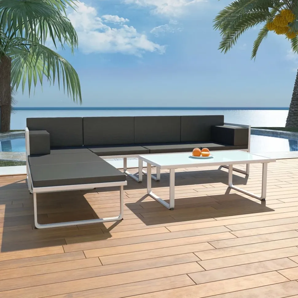 MAISON EXCLUSIVE - Salon de jardin 4 pcs et coussins aluminium noir
