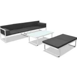 MAISON EXCLUSIVE - Salon de jardin 4 pcs et coussins aluminium noir