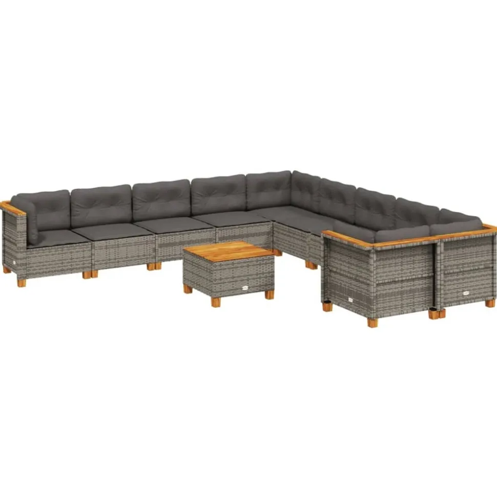 MAISON EXCLUSIVE - Salon de jardin 11 pcs avec coussins gris résine tressée
